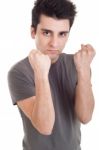 Man With Fight Expression Stock Photo