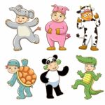 Kid With Animals Costume Stock Photo