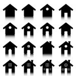 House Icon Set With Reflection  Illustration Stock Photo