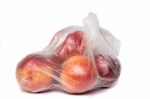 View Of Some Peaches Inside A Plastic Bag Stock Photo