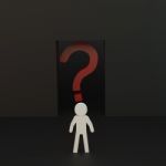 Person With Red Question Mark In Door Stock Photo