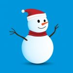 Isolated Snowman On Blue Background Stock Photo