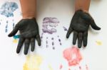 Children Hand Playing Water Color Stock Photo