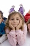 Little Girl Laying Floor Stock Photo