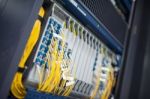 Fiber Optic With Servers In A Technology Data Center Stock Photo