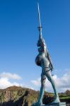 View Of Damien Hirst's Verity At Ilfracombe Harbour Stock Photo