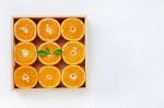 Fresh Orange Citrus Fruit In Wooden Box Stock Photo