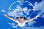 Man Fly Parachute Stock Photo