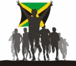 Winner Of The Athletics Competition With The Jamaica Flag At The Stock Photo