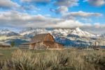 View Of A Mormon Homestead Near Jackson Wyoming Stock Photo