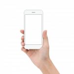 Close Up Hand Hold Phone Isolated On White, Mock-ups Phone White Stock Photo