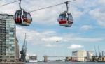 View Of The London Cable Car Over The River Thames Stock Photo