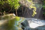 The Water Flowing Over Rocks And Trees Down A Waterfall At Huay Mae Khamin Waterfall National Park ,kanchana Buri In Thailand Stock Photo