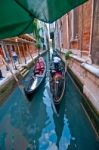 Venice Italy Gondolas On Canal Stock Photo