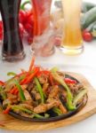 Original Fajita Sizzling Hot  On Iron Plate Stock Photo