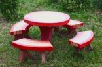 Set Of Table And Chairs In Garden Stock Photo