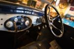 Cockpit Of An Old Car In The Motor Museum At Bourton-on-the-wate Stock Photo