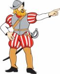 Spanish Conquistador Pointing Isolated Cartoon Stock Photo