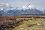 View Of The Grand Teton Mountain Range Stock Photo