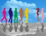 Illustration Silhouette Of Women On The Horizon Stock Photo