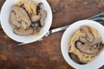 Italian Spaghetti Pasta And Mushrooms Stock Photo