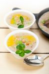 Hearty Middle Eastern Chickpea And Barley Soup Stock Photo