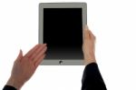 Female Hand Showing Blank Screen Of Tablet Stock Photo