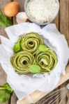 Traditional Italian Raw Homemade Spinach Pasta Stock Photo