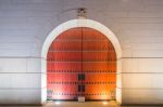 The Door Of Geyongbokgung Palace At Night In Seoul, South Korea Stock Photo