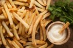 Fries French Sour Cream Herb Still Life Close Up Stock Photo