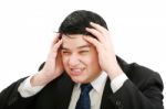 Stressed Man Portrait Isolated On White Background Stock Photo