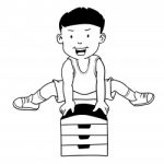 Hand Drawn Boy Jumping Gymnastic Buck-cartoon Stock Photo