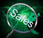 Sales Magnifier Means Promotion Sell And Magnify Stock Photo