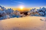 Sunrise On Deogyusan Mountains Covered With Snow In Winter,south Korea Stock Photo