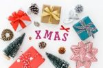 Christmas Gift Boxes And Decorationon White Background Stock Photo