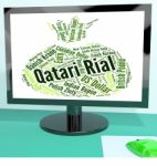 Qatari Rial Indicates Foreign Exchange And Coin Stock Photo