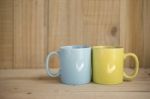 Blue And Yellow Coffee Mug Stock Photo