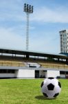 Football On Stadium Stock Photo