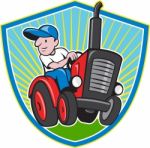 Farmer Driving Vintage Tractor Cartoon Stock Photo