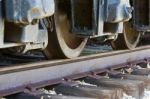 Beautiful Picture With The Old Train Wheels And The Road Stock Photo