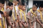 Student 11-12 Years Old, Scout Assembly, Teepangkorn Scout Camp In Samut Sakhon Thailand Stock Photo