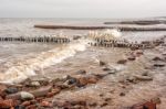 Breakwater Covered By Ice Stock Photo