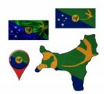 Grunge Christmas Islands Flag, Map And Map Pointers Stock Photo