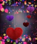 Abstract Colorful Furry Hearts Decorated With Colorful Bokeh Lights Stock Photo