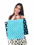Woman Standing With Shopping Bag Stock Photo