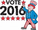 Vote 2016 Uncle Sam Hand Pointing Up Retro Stock Photo