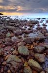 Beautiful Seascape Of Wave And Rock When The Sunset Stock Photo