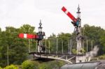 Old Railway Signals At Horsted Keynes Stock Photo