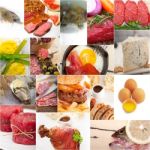 High Protein Food Collection Collage Stock Photo