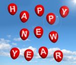 Happy New Year Balloons In Sky Stock Photo